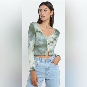Into Forest Tie Dye Ribbed Button Up Sweater, Size Medium